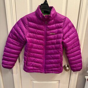 Womens Marmot Jacket 700 Fill Down Puffer Coat Purple Lime GreenFull Zip. Size M